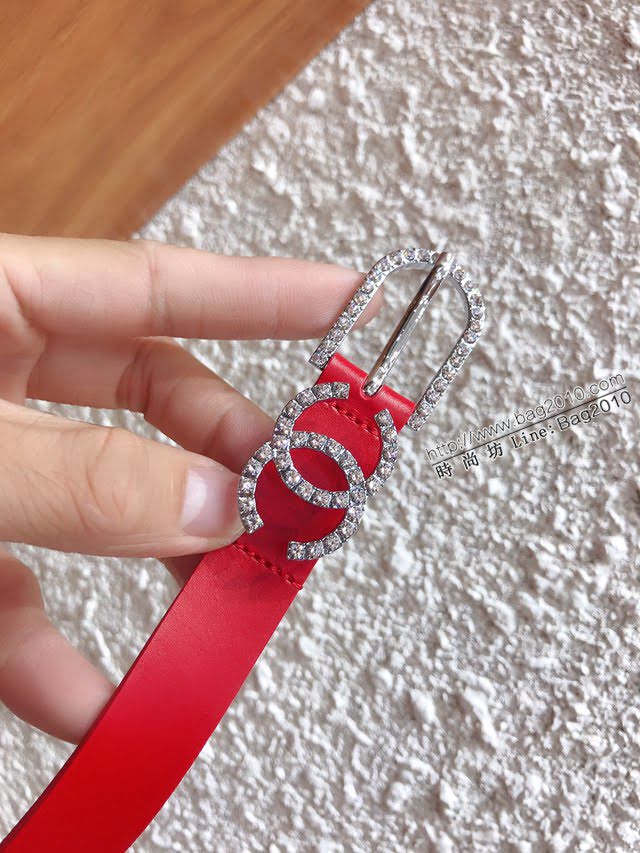 Chanel女士皮帶 香奈兒鑲嵌鑽石針扣小腰帶 香奈兒雙面可用小牛皮皮帶  jjp1097
